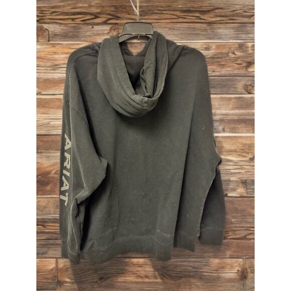 Ariat Sleeve Logo Hoodie Men 2XL Black Pullover Sweatshirt Country Rodeo Cowboy - Picture 2 of 8